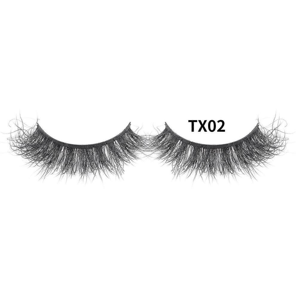 Nvzi 1 Pair Wispy Mink Lashes Fluffy Natural Volume Fake Eyelashes TX02
