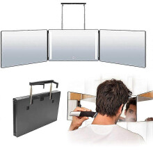 Hanging 3-Way Foldable LED Makeup Mirror - Black