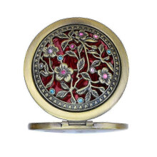Retro Blue White Porcelain Compact Round Foldable Hand Mirror for Beauty Lovers