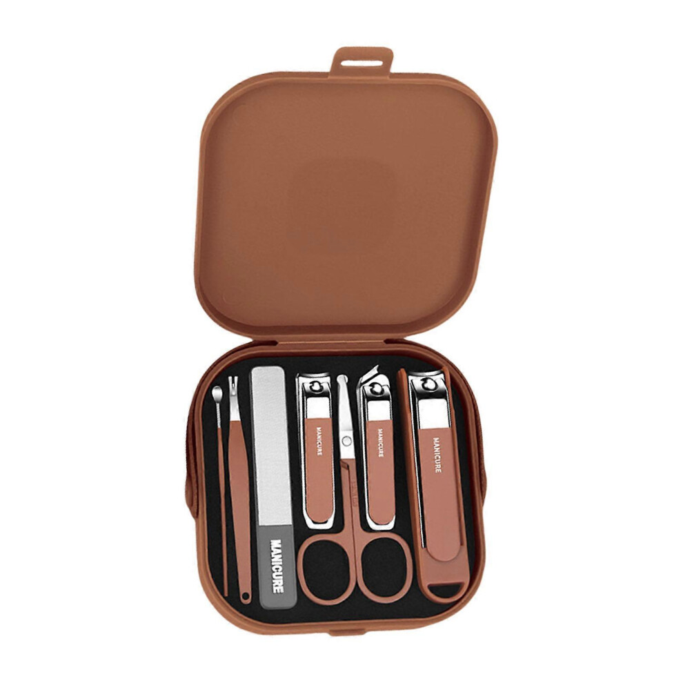 Coffee 7Pcs Stainless Steel Manicure Set, Nail Clippers & Grooming Kit for Cuticle Care