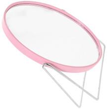 Miroir de maquillage pivotant double face rose 23,5x17 cm, design compact élégant pour table de salle de bain ou chambre