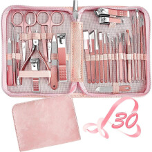 Set manicure REDFLOW 30 in 1, tagliaunghie rosa e strumenti per unghie di mani e piedi