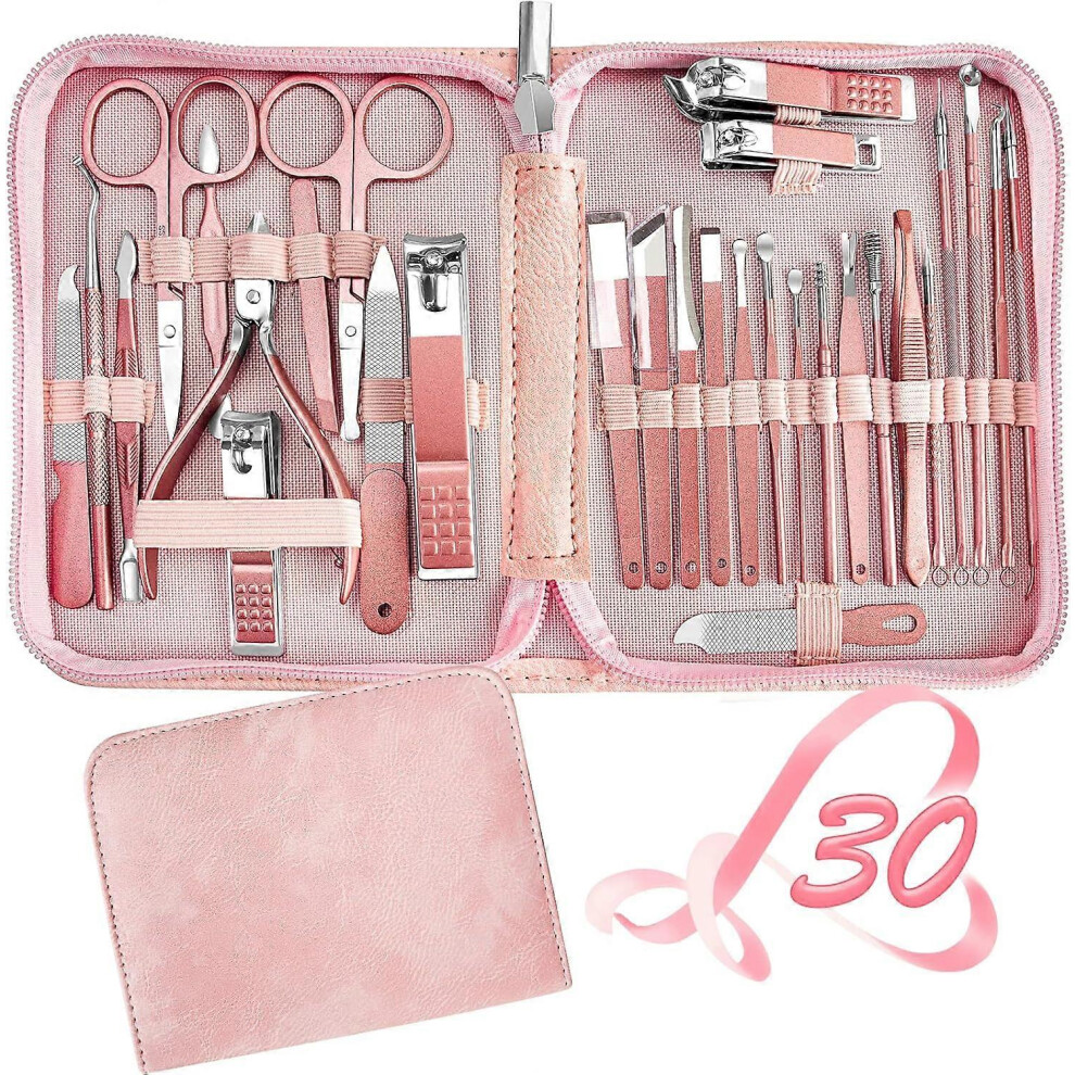REDFLOW 30-in-1 Manicure Set, Pink Nail Clippers & Tools for Fingernail & Toenail