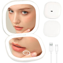 Miroir de maquillage LED rechargeable 1X/10X – 3 couleurs et intensité réglable, double face, format voyage