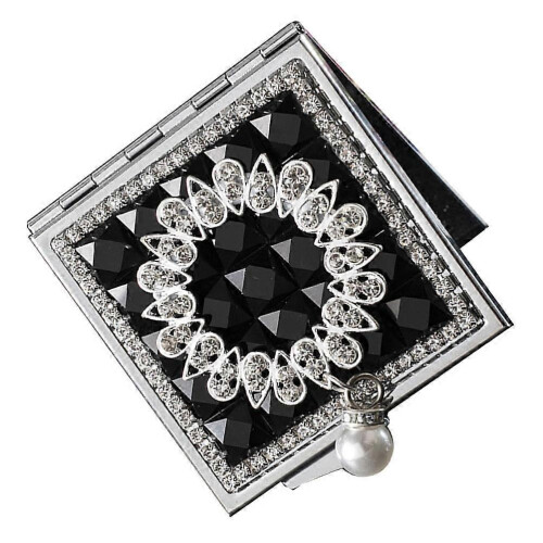 1PC Small Square Metal Mirror Pearl Pendant Double-Sided Makeup Mirror