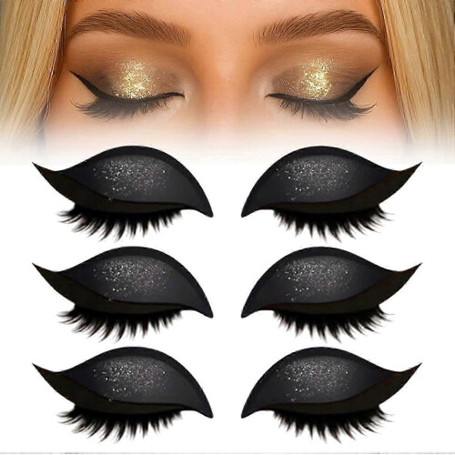 Black Adjustable Eyelash Stickers & Eyeshadow Combo, Reusable False Lashes for Beginners