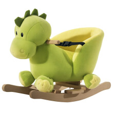 Fauteuil à bascule bébé dinosaure en peluche pour les enfants de 18 à 36 mois, avec sons, poignée et repose-pieds.