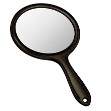 Miroir de maquillage rond, transparent, double face, grossissement 1X/2X, avec poignée, noir (1 pièce).