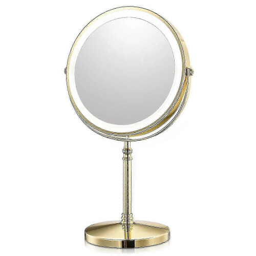 Gold Tri-Light 8" Vanity Mirror with USB & 10x Magnification