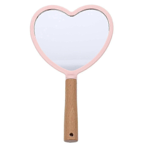 Hand Held Heart Shape Pink Glass Mirror