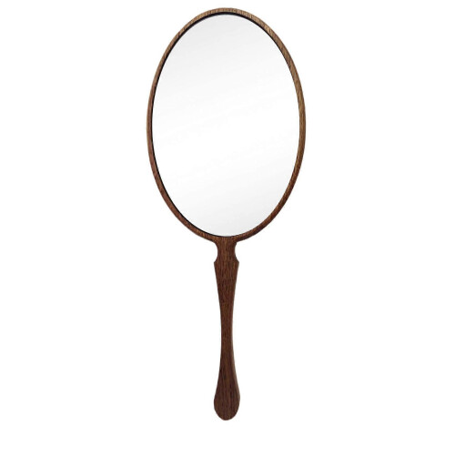 Vintage Oval Handheld Mirror Walnut Wood Ergonomic Handle for Makeup Travel