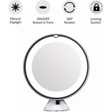 Baluue 7X Magnifying LED Makeup Mirror, 8" Round Lighted Travel Vanity, 360 Rotation with Suction Cup