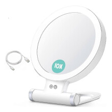 10X Magnifying LED Makeup Mirror, 3 Color Lights, Desktop & Travel Vanity Mirror