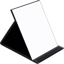 Miroir de maquillage artisanal en cuir, grand format compact super HD 6x8 pouces, noir, sur pied