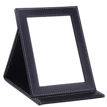 Miroir de maquillage pliable et portable, miroir de bureau de voyage avec support, compact, en cuir PU