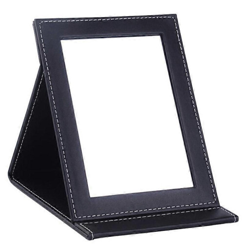 1 Foldable Portable Makeup Mirror, Travel Desktop Mirror with Stand, Compact PU Leather