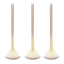 Multi 18.5x6x0.8cm 3Pcs Fan Makeup Brush Set, Durable Synthetic Fibre for Blending, Contouring, Powder & Blush