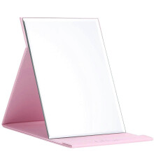 Miroir compact grand format ultra HD autoportant en cuir rose, idéal pour le bureau ou les voyages - Collection Leather Craft
