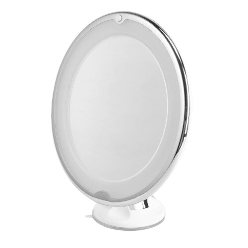 7X Magnifying LED Round Makeup Mirror with Sucker, White