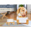 Gamelle de Luxe pour Animaux de Compagnie (Chats et Chiens) en Grès Blanc et Bois, avec Support 3