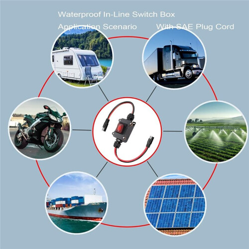 12V Inline Toggle  SAE Cable, 12AWG /Off Quick Connect Disconnect, IP67 Waterproof for Solar Panel, RV