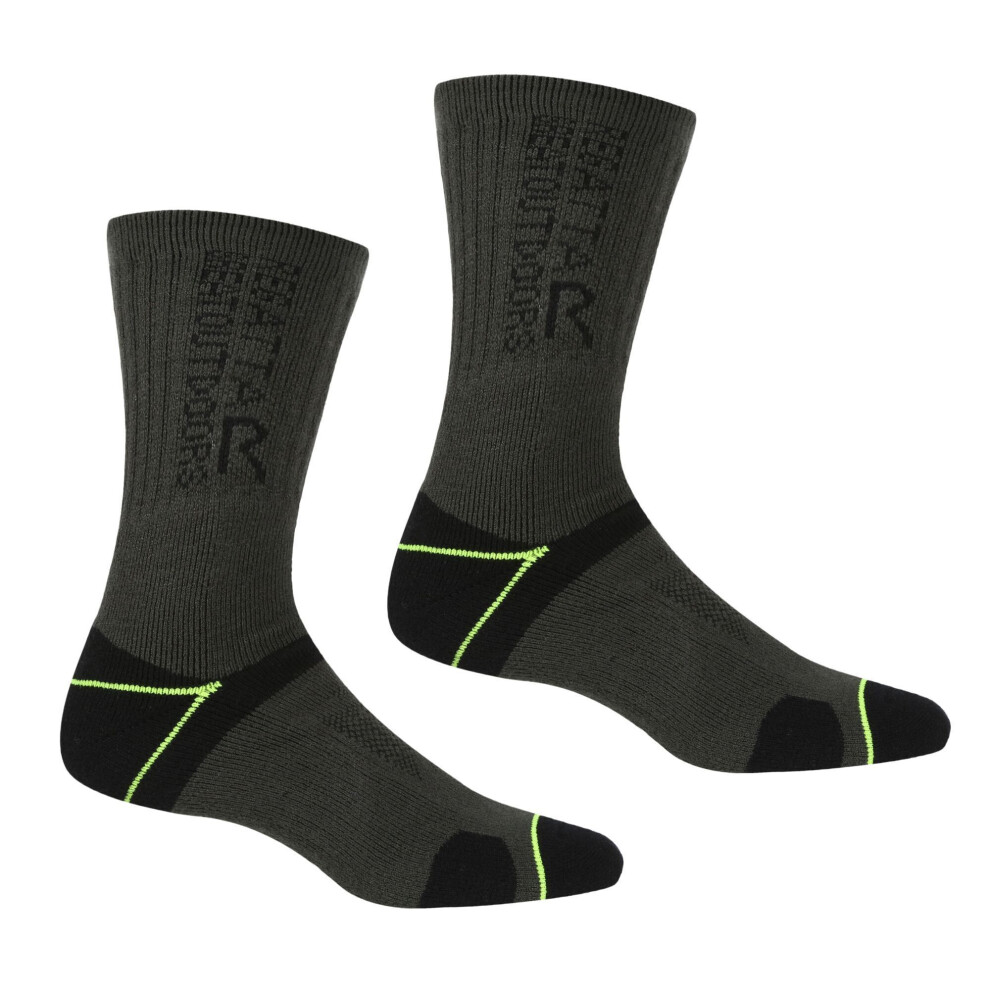 Regatta (9 Uk-12 Uk, /Electric Lime) Mens Blister Protection Ii Socks (Pack Of 2) Black