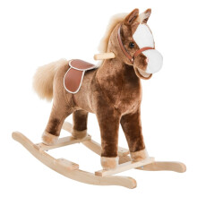 Cheval à bascule pour enfants de 3 ans et plus, avec poignées, structure en métal et socle en bois