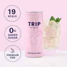 TRIP CBD Drink Sparkling Elderflower Mint Fizzy Drink Low Calorie Vega