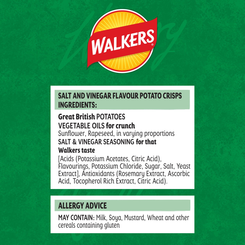 Walkers Salt Vinegar Crisps 325G Case Of 32