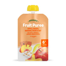 by Amazon Organic Apple Peach Banana Pear Oat Pouch 6 x 90g Previou