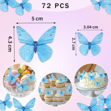 Hanqing 72 Pcs Edible Butterfly Cupcake Toppers 3D Blue Glutinous Pape