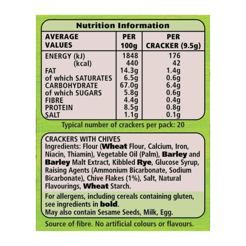 JACOB'S Crispbreads Chive Crackers 5 x 38g, 190g 1