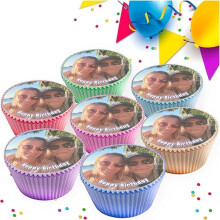 PRE Cut Edible Cupcake Toppers 40 Pack Your Own Photo or Logo Persona