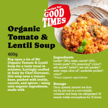 Mr Organic Tomato and Lentil Soup Organic and Delicious Tin High in