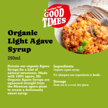 Mr Organic Organic Light Agave Syrup 250ml Non GMO Preservative Fre