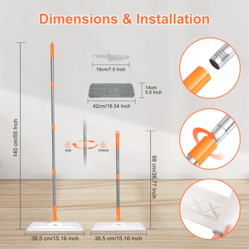 wlich Microfiber Mop for Cleaning Floors 55 Inch Extendable Flat Mop w