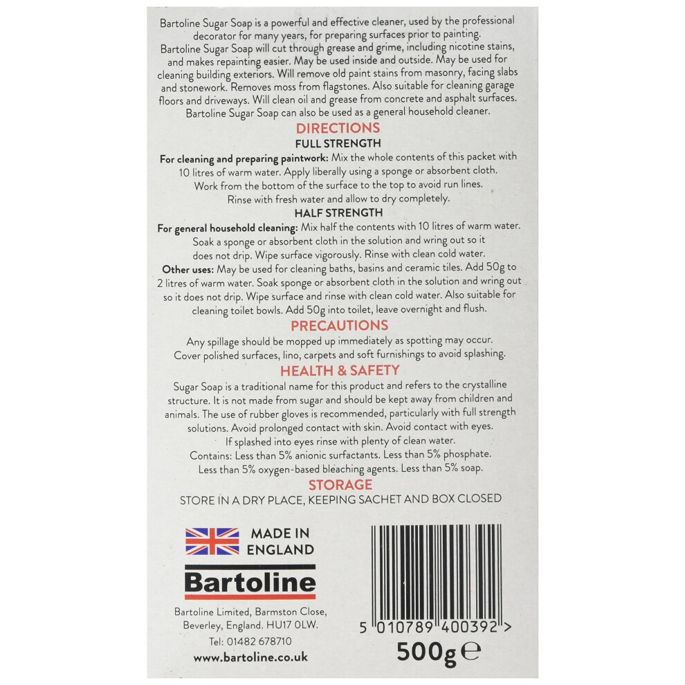 Bartoline Traditional Sugar Soap 500G Â Powerful Surface Cleaner For P