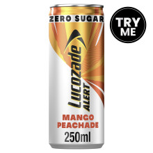 Lucozade Alert Energy Drink Zero Sugar Mango Peachade 250ml Pack of 24