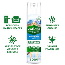Zoflora Mountain Air Air Fabric Mist Spray 1 x 300ml Odour Eliminator