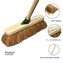 12 inch Natural Soft Coco Sweeping Broom with Wooden Handle Soft Brist