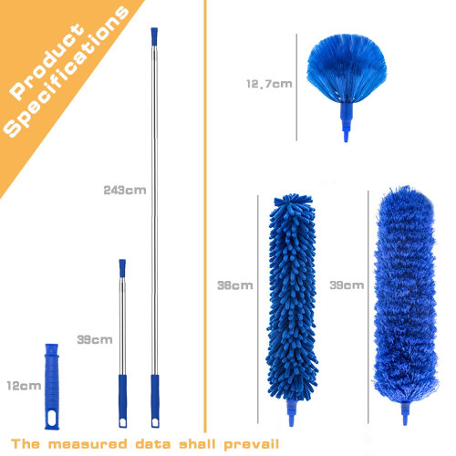 Microfiber Duster, Feather Duster Cleaning Kit with Telescoping Extension Pole 30-81 Inch, Reusable Bendable Dusters, Washable Lightweight Dusters fo 1