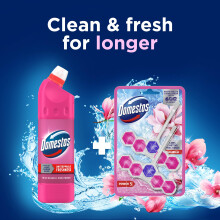 Domestos Power 5 Magnolia Toilet Rim Blocks toilet freshener with a lo