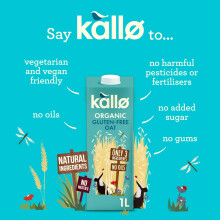 Kallo Organic Oat Drink Made with Only 3 ingredients GlutenFree Vegan