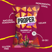 PROPER Barbecue Lentil Chips Vegan Gluten Free Snacks Sharing Bags 85