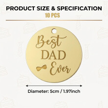 12 Pcs Happy Father’s Day Cake TopperGold Round Mirror Engraved Acryli