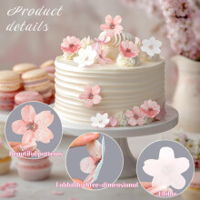 50 Pcs Edible Cherry Blossoms Cupcake Toppers Edible Wafer Paper Cupca