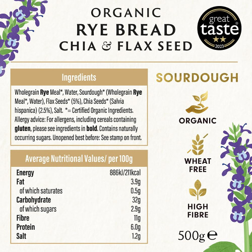 Biona Rye Chia and Flax Bread Organic 500g (Pack of 1