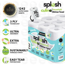 Splesh Culina Kitchen Towel 18 XL Rolls 1242 Sheets 3 Ply Ultra Absor