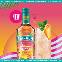 Smirnoff Miami Peach | 35% vol | 70cl | Juicy Peach & Citrus Flavours | Coral-coloured | Perfect for Brunches & BBQs