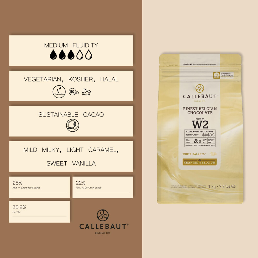 Callebaut W2 Finest Belgian White Chocolate Couverture Callets 280 Coc